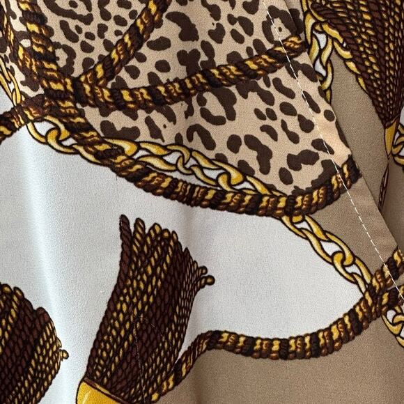 NY&C Chain Rope Cheetah Print Wrap Blouse Womens XL Choker Ruffle Y2K Fall Top - Picture 3 of 3
